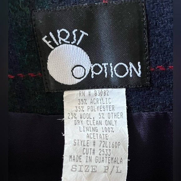 Vintage Navy & Green Wool Blend Holiday Blazer Petite Large - Picture 2 of 5